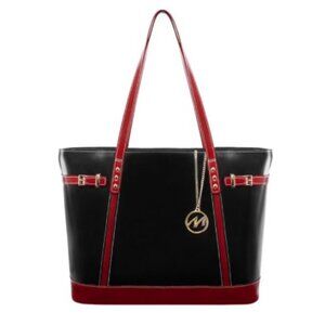McKlein Serafina Travel Tote Bag Laptop Pockets Cowhide Leather Classic Chic
